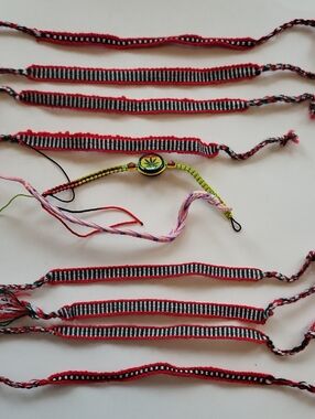 10 Handmade Colorful Woven Braided Friendship Bracelets - Assorted Colors